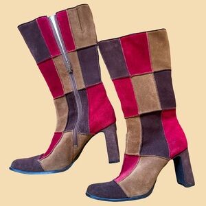SOLD
Retro patchwork suede knee-high boots!!!